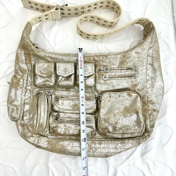 Tory Burch Vintage Y2K Metallic Suede Shoulder Messenger Bag Adjustable Strap - Picture 7 of 10